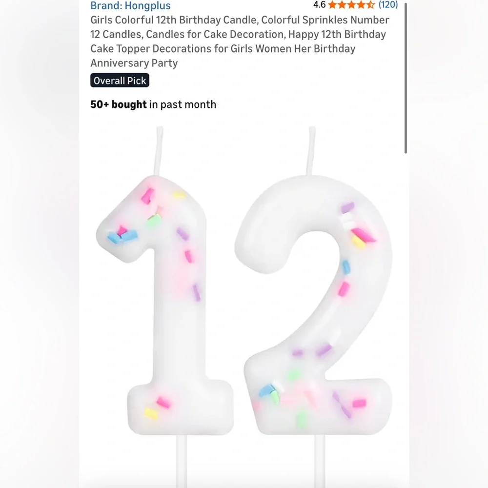 Colorful Sprinkles Number 12 Birthday Candle